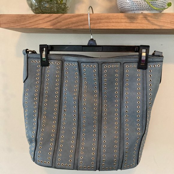 Urban Expressions Grommeted Blue Vegan Leather Nicola Hobo Shoulder Bag - Picture 9 of 11